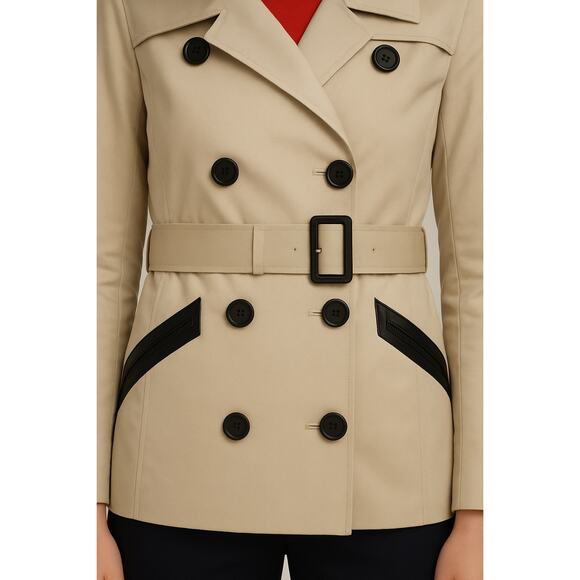 Theory Cliffa Jacket Size Small Khaki Double Breasted Trench Belted Cotton - Picture 4 of 14